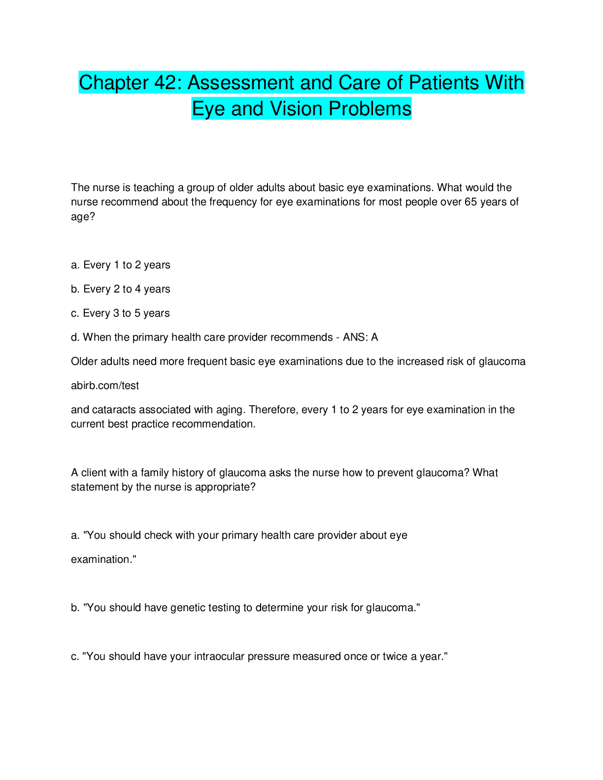 Preview image for Chapter 42: Assessment and Care of Patients With  Eye and Vision Problems